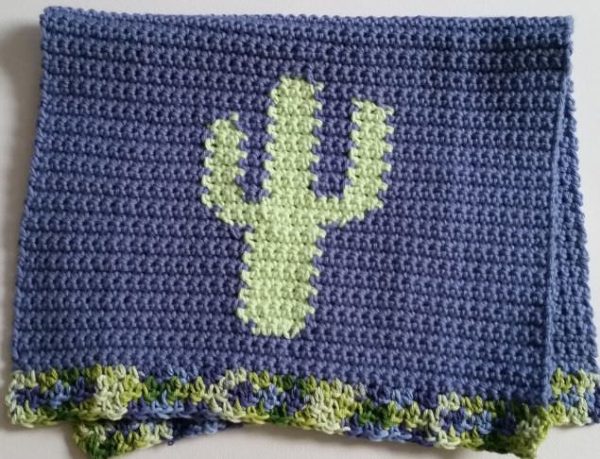 Crochet Cactus Fingertip Towel - flat