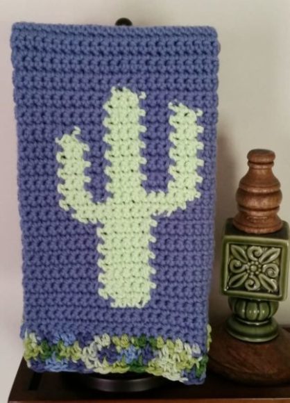 Crochet Cactus Fingertip Towel - hanging