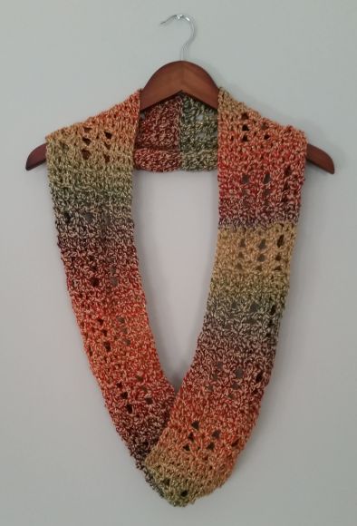 Fall Sunburst Infinity Scarf - hanging - free crochet pattern