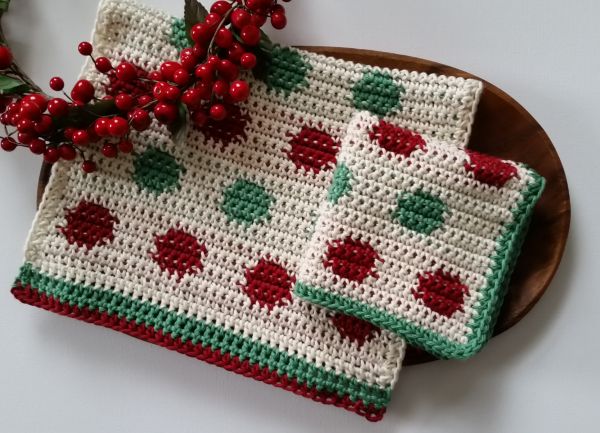 festive towel and washcloth - free crochet pattern