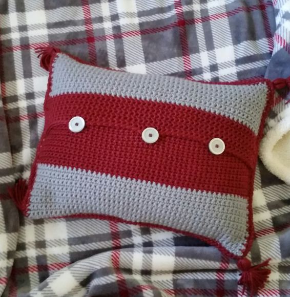 Cross-Stitch Color Block Crochet Pillow - back