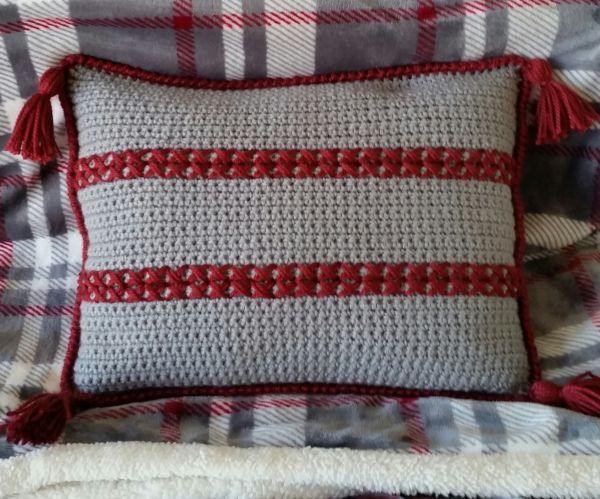 Cross-Stitch Color Block Crochet Pillow - front
