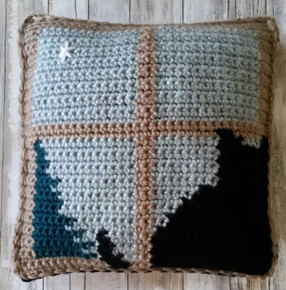 winter window crochet pillow front