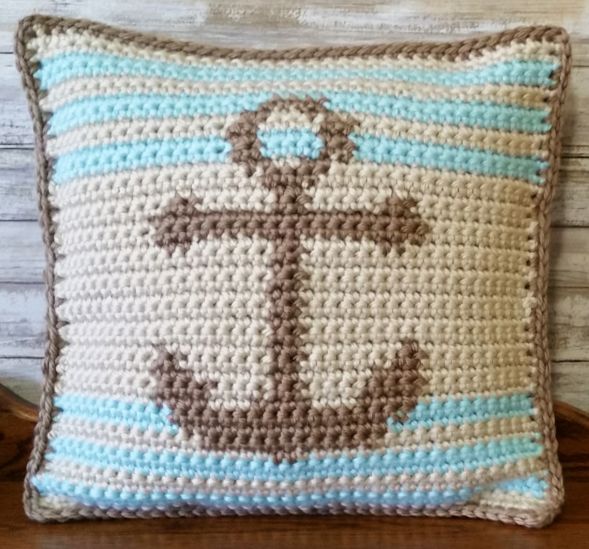 Farmhouse Nautical Pillow - Anchor - Free Crochet Pattern