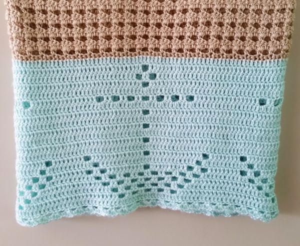 nautical filet crochet blanket - folded
